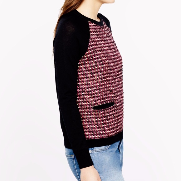 NWT J.Crew Tweed-front Merino Sweater - Picture 2 of 4